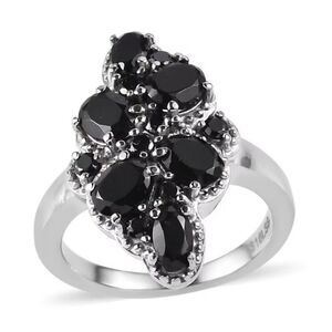 Thai Black Spinel and Simulated Black Diamond 2.80 ctw Ring in Stainless Steel 8